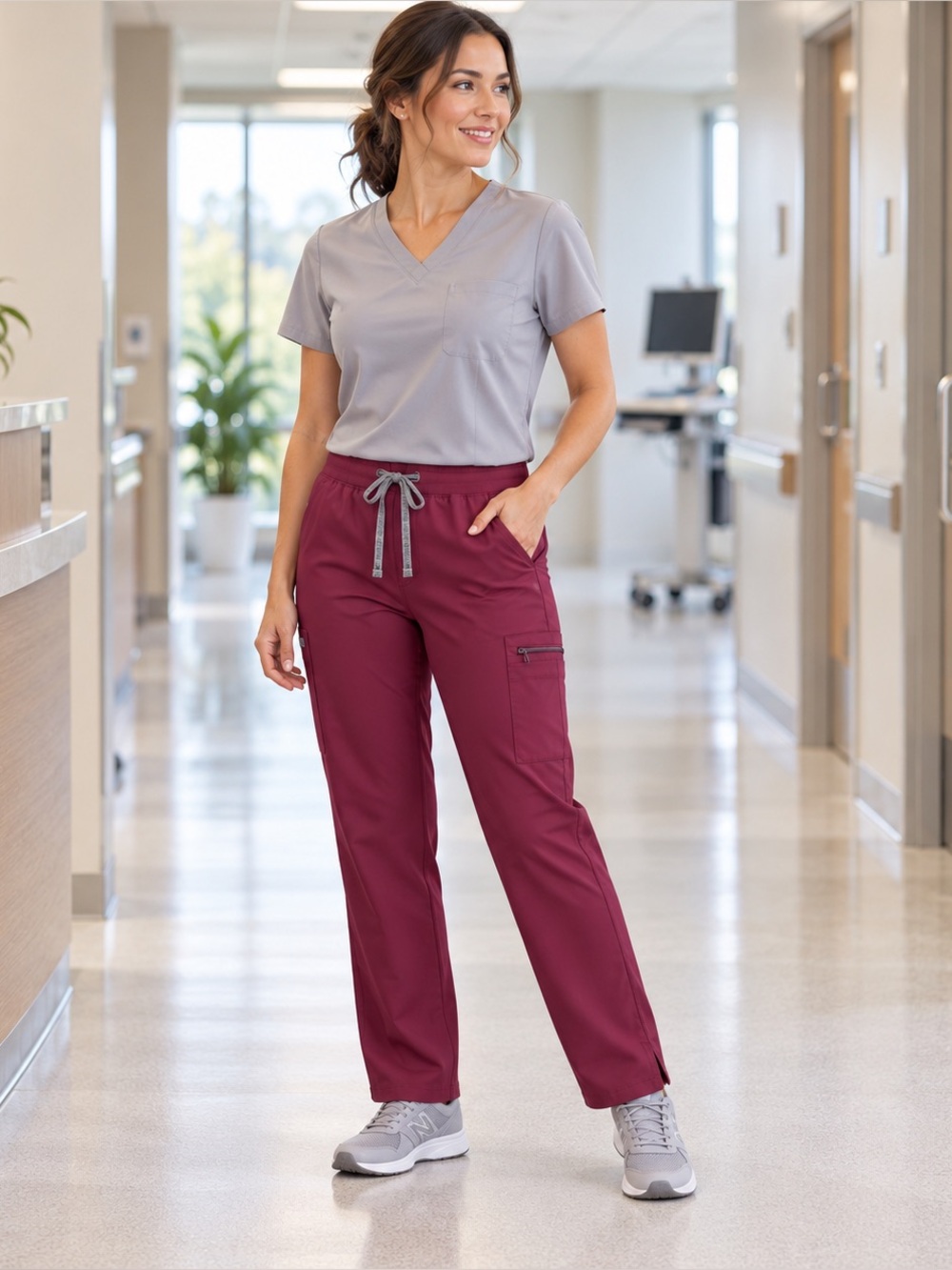 Landau Forward Women’s Petite Large Burgundy Cargo Scrub Pants